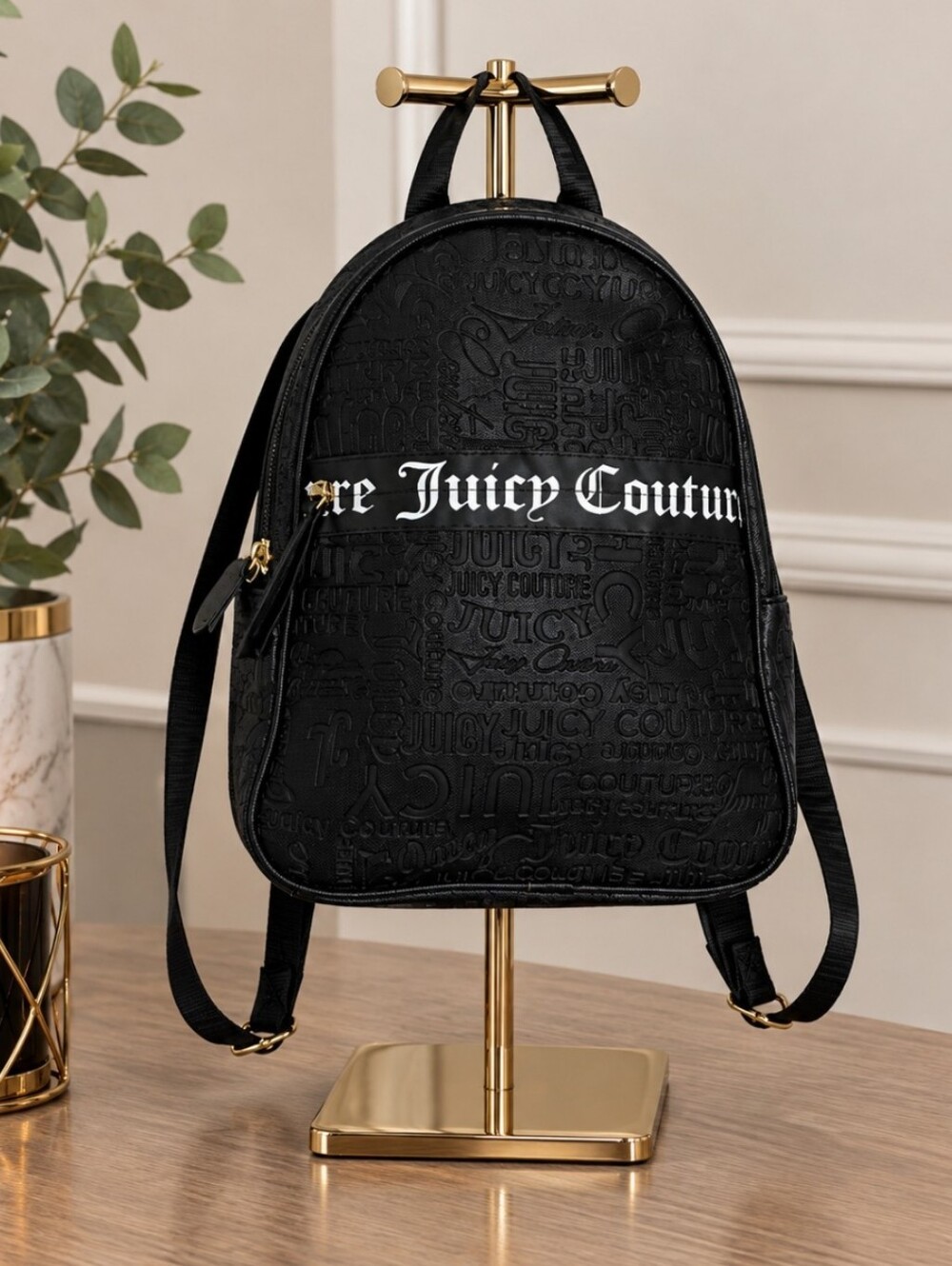 Juicy Couture Black Embossed Logo Backpack with White Script